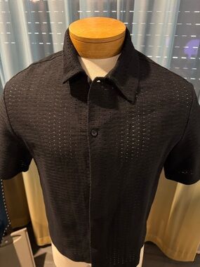 Zara Black Short-Sleeve Textured Button-Down Shirt